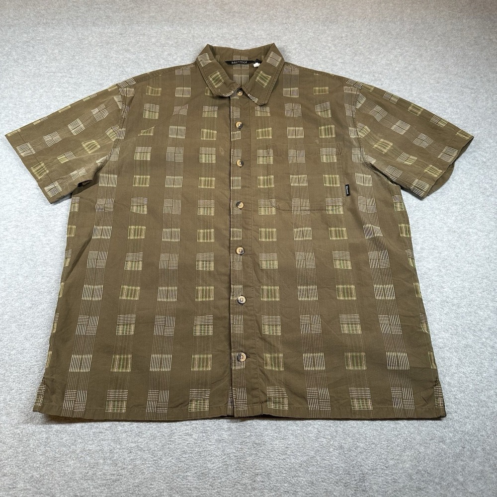 Marmot Short‎ Sleeve Shirt Mens M Geometric Print Brown 100% Cotton Button NOTE